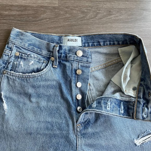 Agolde Light Blue Distressed Straight Leg Jeans - Picture 4 of 14